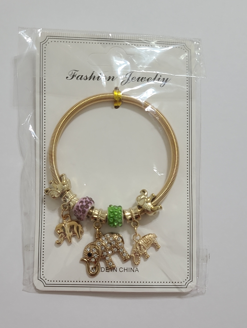Fashion Jewelry Gold-Tone Bracelet with Purple & Green Charms, & Elephant Charms